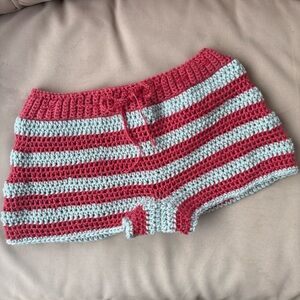 Red and blue Striped crochet shorts Handmade
